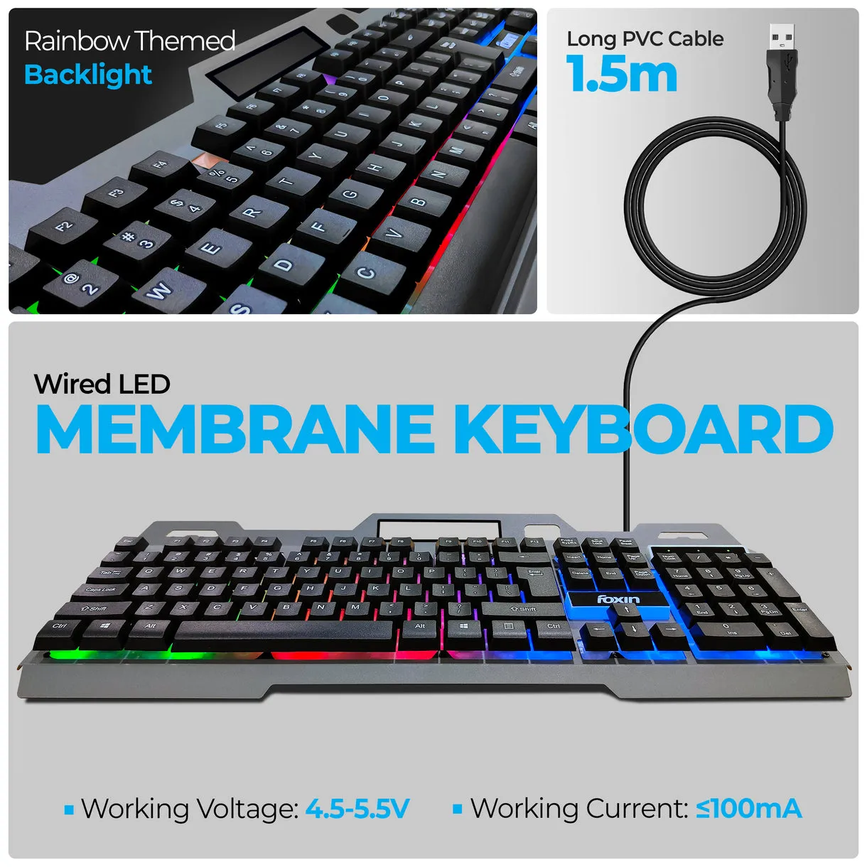 Foxin USB Gaming Keyboard Mouse Combo RGB (Thunder) view 5